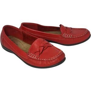 Hotter Comfort Concept Red Leather Braided Loafers Slip On Shoes UK 5 Preppy